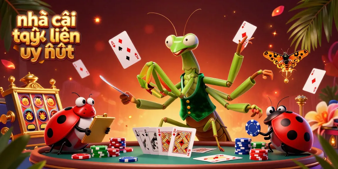 Engage with nhà cái trực tuyến uy tín as a vibrant mantis dealer and ladybug pit boss animate a thrilling casino scene.