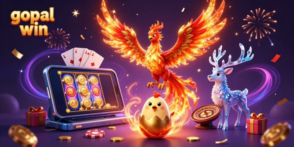 Experience the thrill of gopal win featuring a fiery phoenix with exciting casino elements and vibrant colors