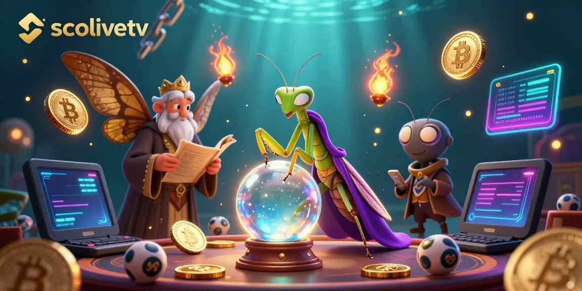 Experience the captivating world of socolivetv with detailed 3D graphics of mystical gambling characters and cryptocurrency elements.