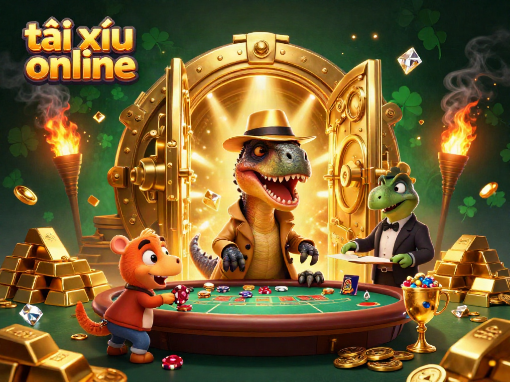 Experience the thrilling action of tài xỉu online with our playful cartoon velociraptor in a casino setting!