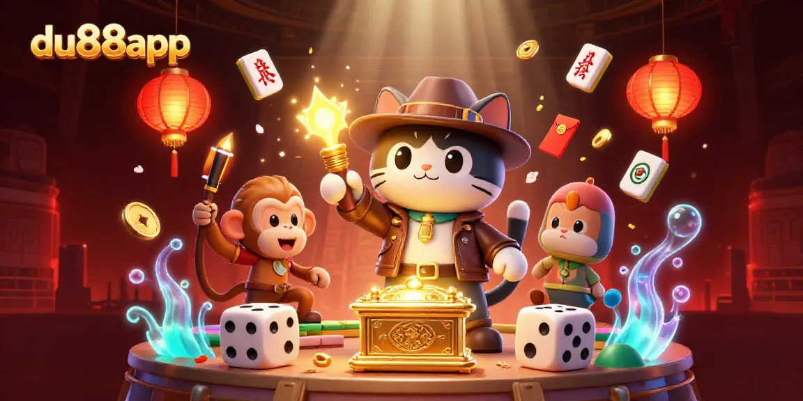 Engage with du88app's vibrant casino adventure featuring a whimsical archaeologist cat.