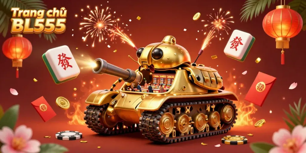 Experience winners at Trang chủ BL555 in a vibrant 3D illustration with a casino beetle and decorations.