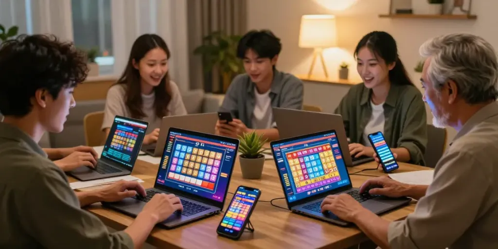 Exciting togel online gaming session with players at home, showcasing vibrant graphics and teamwork.