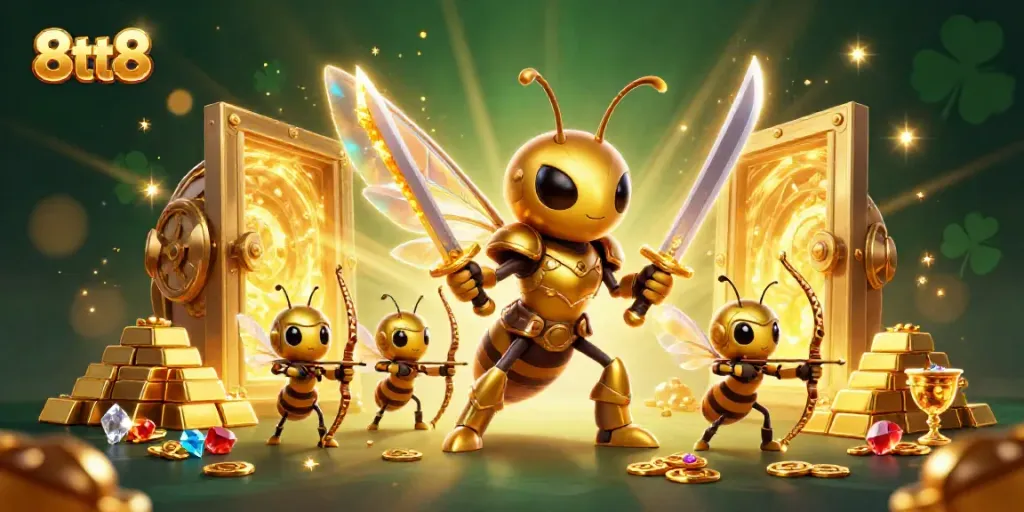 Experience the thrill of 8tt8 with a dynamic fantasy casino scene featuring legendary characters.