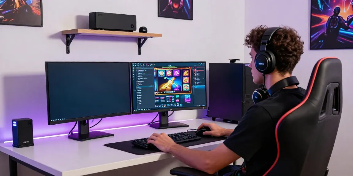 Player enjoying kayu77 online slot games in a vibrant gaming setup.